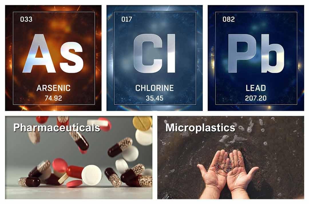 Tap water contaminants including arsenic chlorine lead pharmaceuticals and microplastics